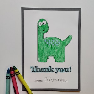 Danksagungskarte, Dinosaurier-Ausmalkarte, Dankeskarten für Kinder. Druckbar. Für PreK, Kindergarten. Dinosaurier für Colorear, Tarjeta de gracias.