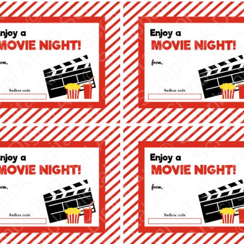 Printable Redbox Certificate Movie Night Gift Printable Etsy