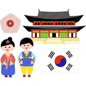Südkorea Clip Art: Hanbok, Gyeongbok-Palast (Digital Download)