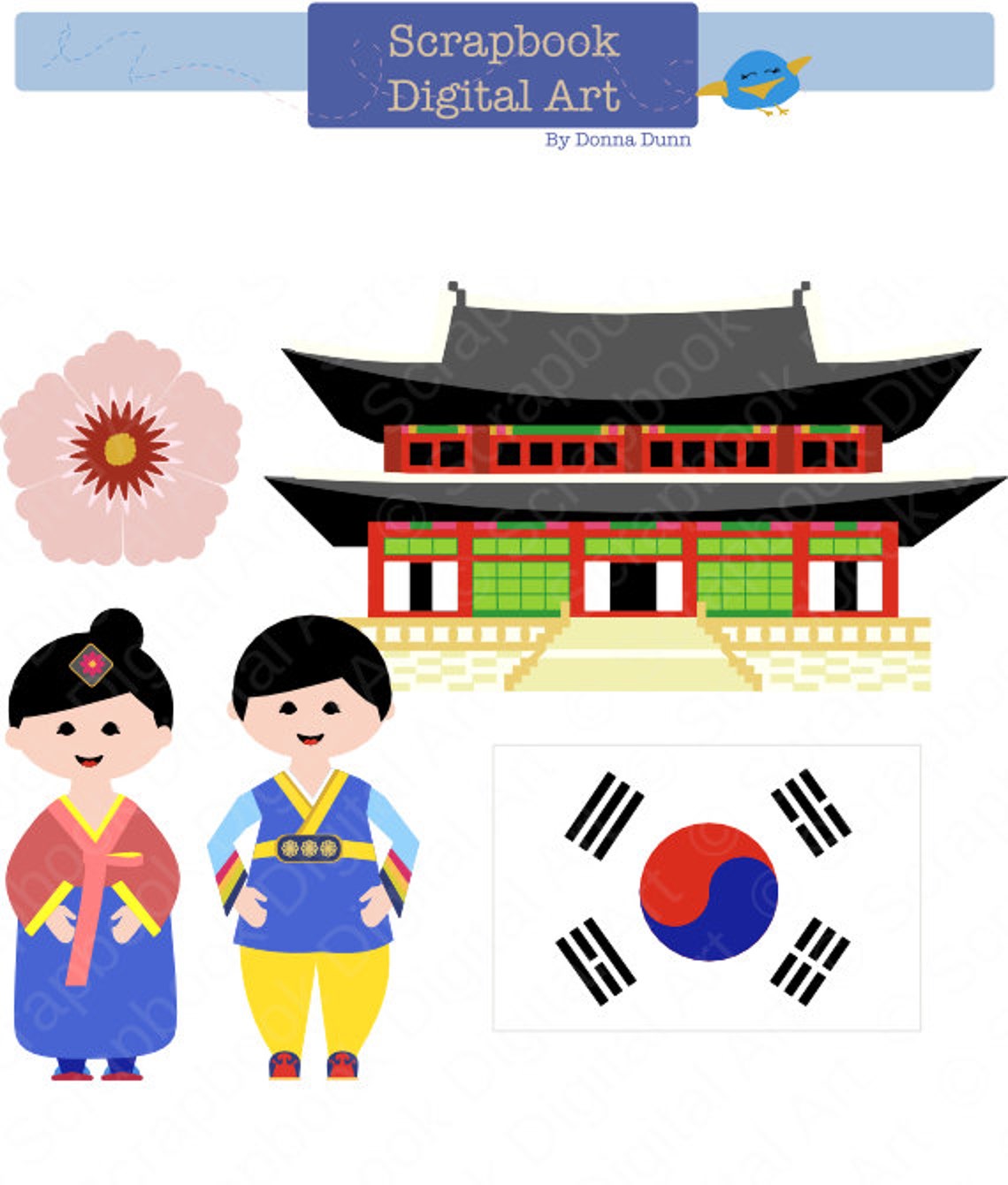 South Korea Clip Art Hanbok Clip Art Korean Traditional Etsy