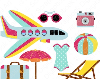 Holidays Clipart, Vacation Clip Art, Traveling Clip Art, Summer Clipart, Beach Clipart. Viajes, Vacaciones, Verano, Playa, Mar, Avion.