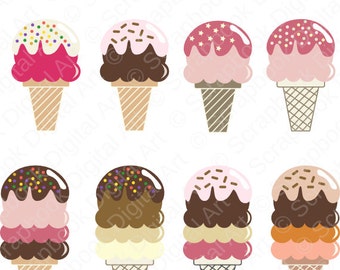 Ice Cream Cones, Ice Cream Clipart, Ice Cream Clip art, Food Clipart, Helados clip art, postres,