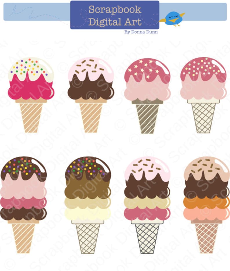 Ice Cream Cones, Ice Cream Clipart, Ice Cream Clip art, Food Clipart, Helados clip art, postres, 