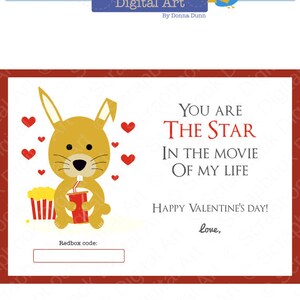 Printable Valentine Card Redbox Gift Card Tag Movie Night | Etsy