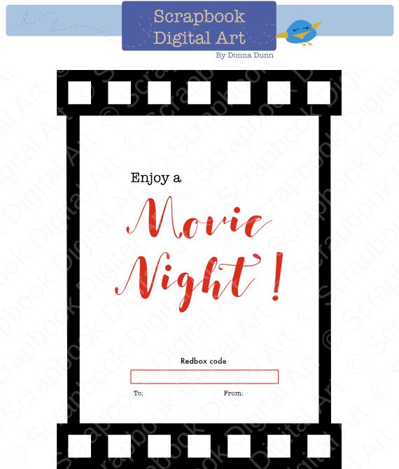 Printable Redbox Gift Card Tag, Printable Card, Movie Night Redbox ...