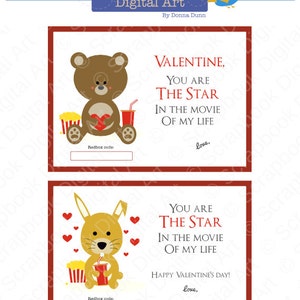 Printable Valentine Card Redbox Gift Card Tag Movie Night | Etsy