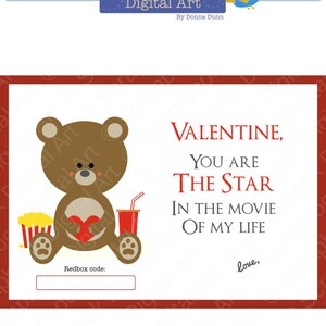 Printable Valentine Card Redbox Gift Card Tag Movie Night | Etsy