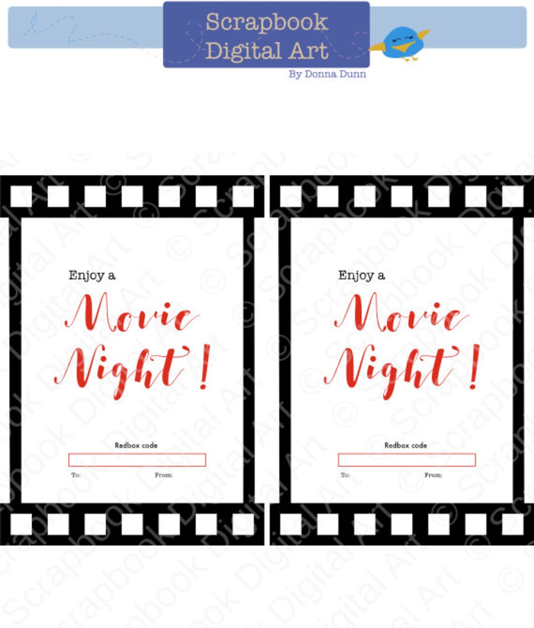Printable Redbox Gift Card Tag, Printable Card, Movie Night Redbox ...