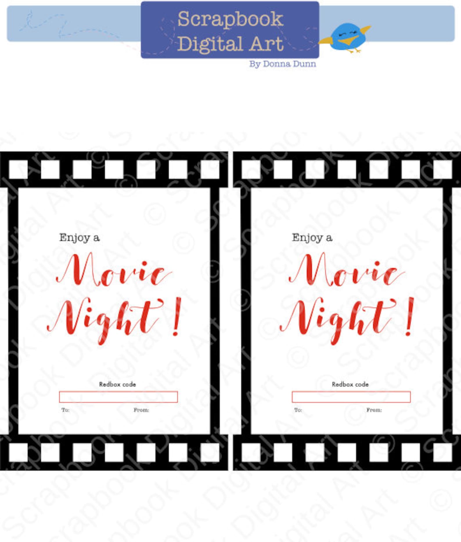 Printable Redbox Gift Card Tag, Printable Card, Movie Night Redbox Coupon. - Etsy