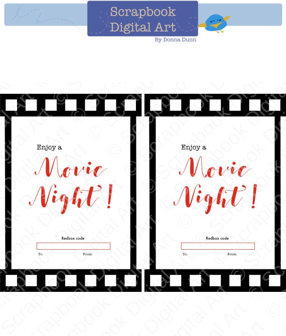 Printable Redbox Gift Card Tag, Printable Card, Movie Night Redbox ...