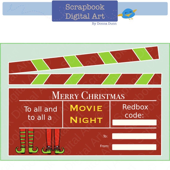 Redbox Gift Card Tag Christmtas Printable Movie Night Etsy