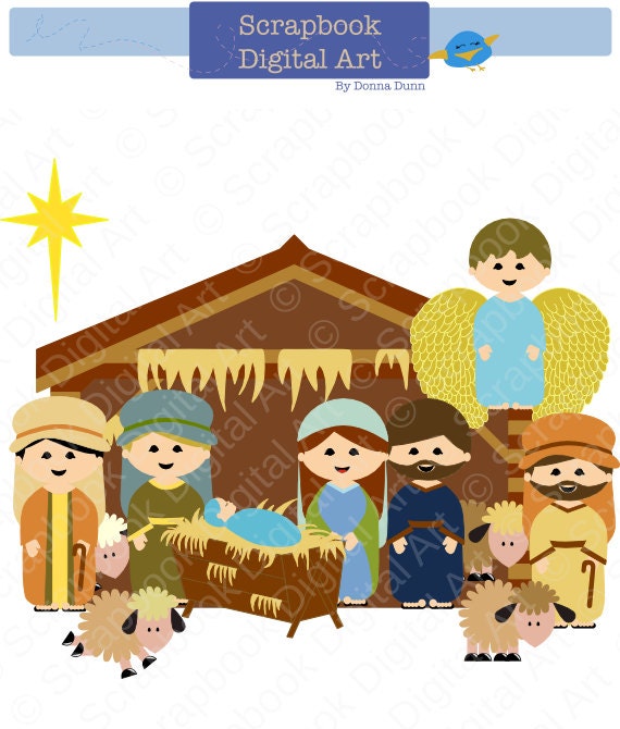 Nativity Scene Clip Art, Christmas Nativity Clipart, Navidad Clipart ...