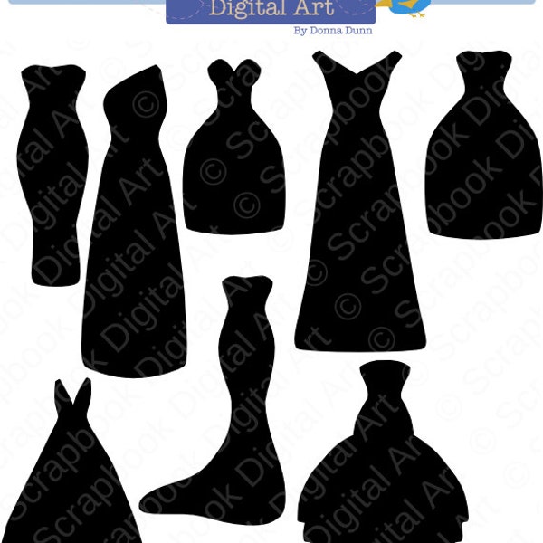 Negro vestido silueta Clip Art, vestidos de Dama de honor, vestido de boda, Siluetas de Vestidos, Vestido de Negro.