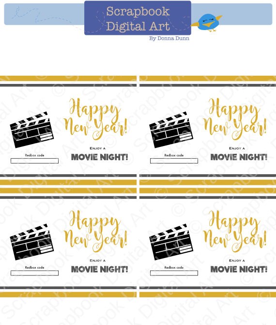 Printable 4x5 New Year Printable Redbox Gift Card Tag Movie - Etsy