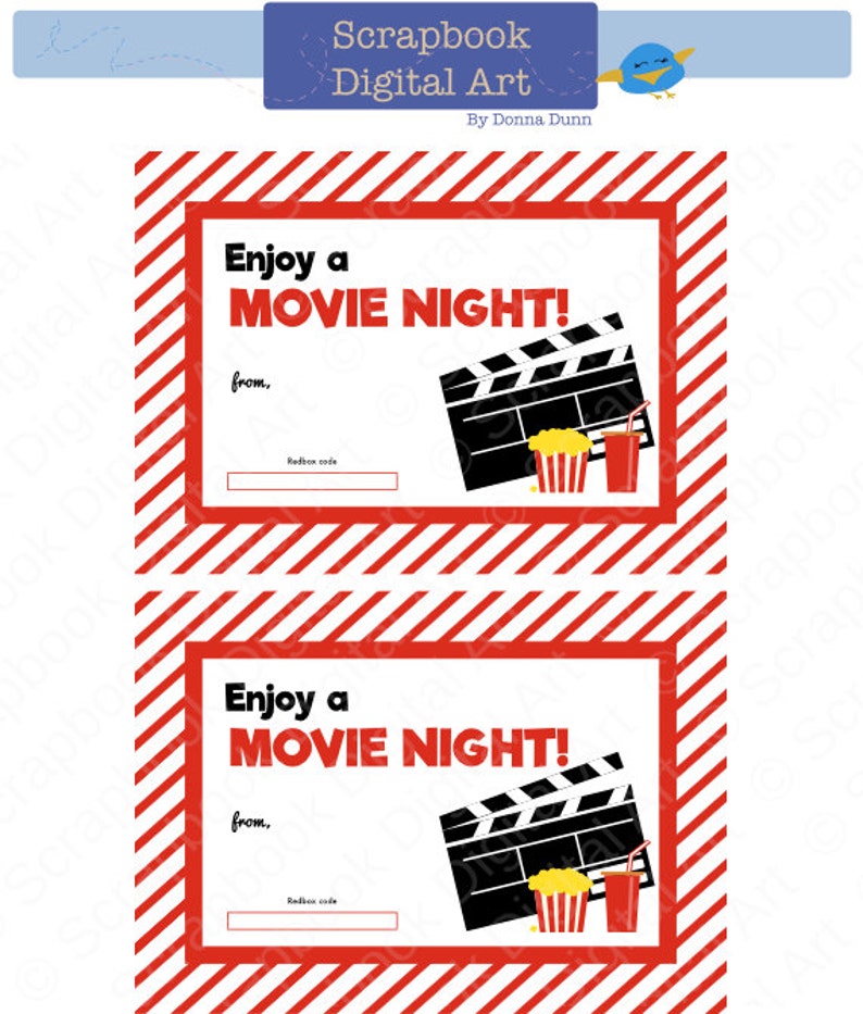 Printable Redbox Gift Card Tag Printable Card Movie Night