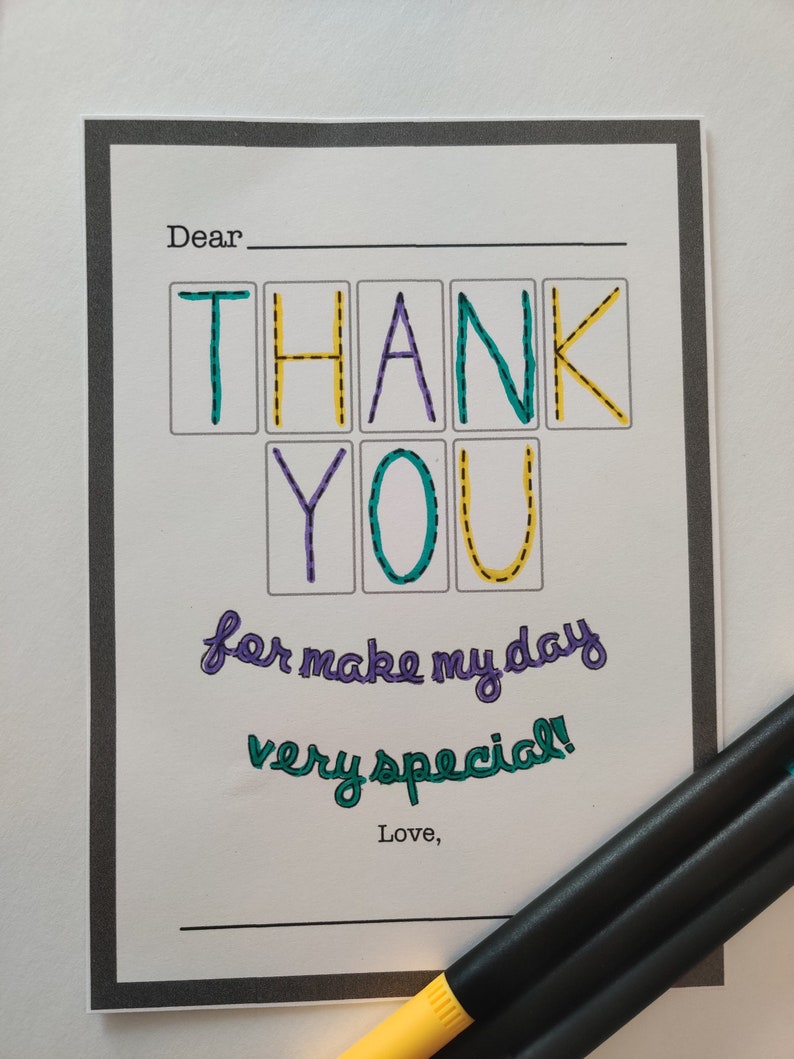 Tracing & Coloring Thank You Cards. Printable Thank You Card