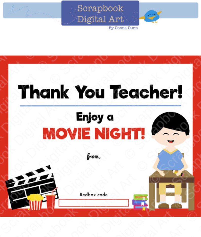 Printable - 4x5 Thank your self instructor, Redbox Reward Card Tag, Printable Card, Appreciate a Video Night time. photograph about Redbox Printable Gift Certificate named Printable - 4x5 Thank yourself instructor, Redbox Reward Card Tag, Printable Card, Love a Video Evening.