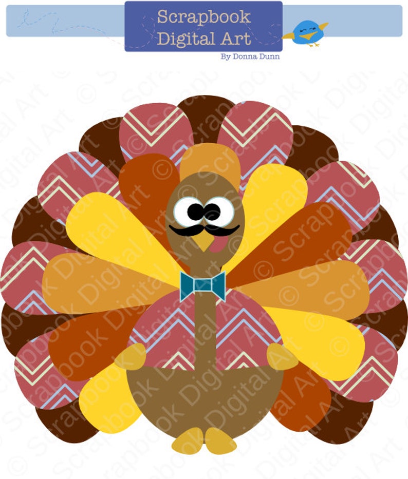 Colorful Turkey Digital Clip Art, Thanksgiving Turkey, Turkey Clip Art. image 1