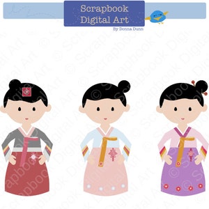 Korean Girl Hanbok, Hanbok Clip Art, Hanbok Girl, Korean Traditional Dress Clip Art, Korea Clipart, Korean Hanbok Dress, Joseon-ot.