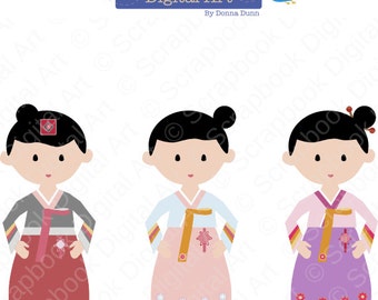 Korean Girl Hanbok, Hanbok Clip Art, Hanbok Girl, Korean Traditional Dress Clip Art, Korea Clipart, Korean Hanbok Dress, Joseon-ot.