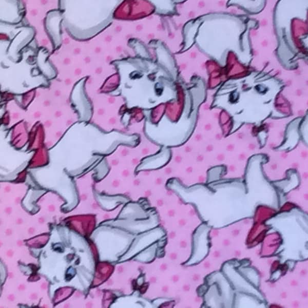 Disney, Marie, Aristocats 100% cotton fabric, by the half yard, Pink background,  polka dots, Many Faces of Marie