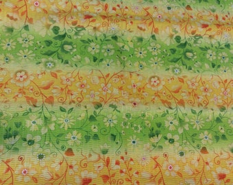 Rare Yellow and green flowers seersucker fabric, by half yard, crinkle, poly cotton, vines, yellow, green, orange
