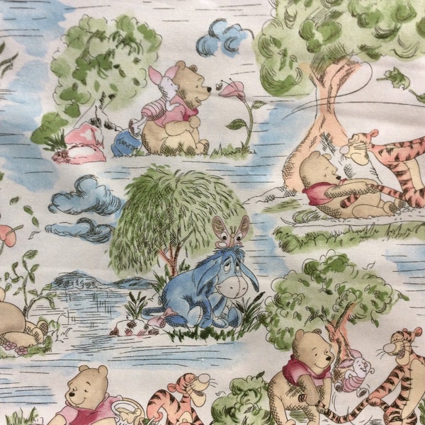 Winnie the Pooh cotton fabric by the half yard,  A Day in the Park fabric, Eeyore Tigger, kites, umbrellas, tan background,