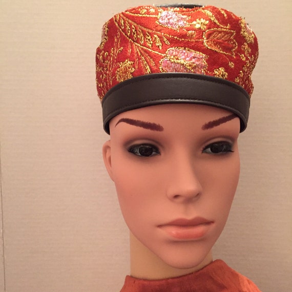 Brown Leather and Rust Pillbox Hat - image 1