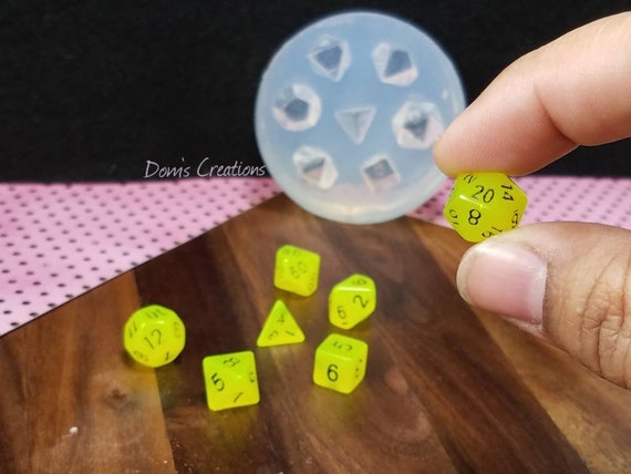 Mini Dice Set, DND Gaming, Clear Silicone Mold NO LID 
