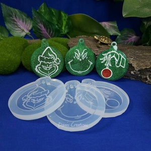 Christmas Grinch etched ornament pendant clear silicone mold