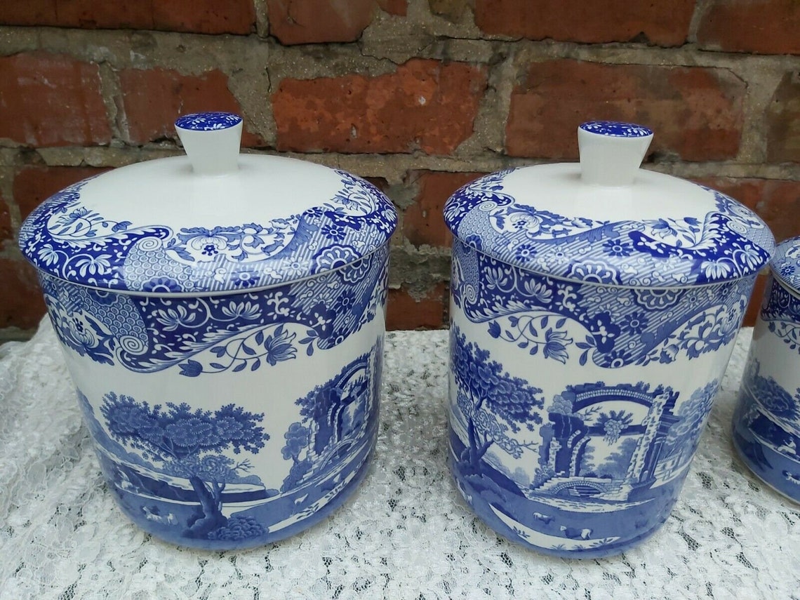 Spode Blue Italian Canister Set of 3 Pieces never Been Used Etsy