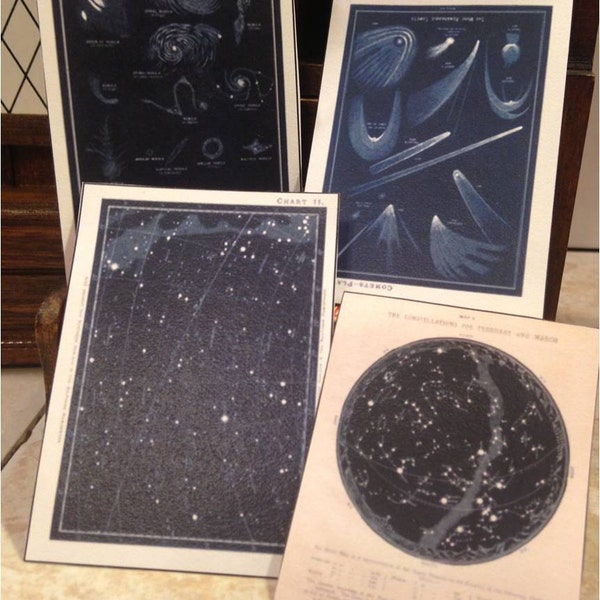 Miniature Star Charts Natural History Stars Galaxy Comets Universe for Classroom, Dollhouse, Shadowbox