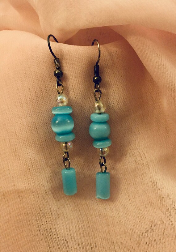 Sky Blue and Iridescent Dangle Earrings