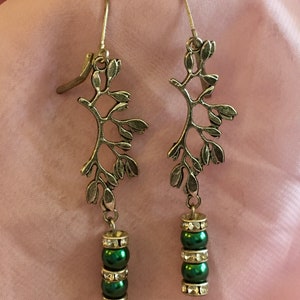Silver Olive Branch with Faux Green Pearls and Rhinestones