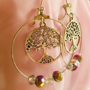 Sparkling Tree of Life Hoop Earrings in Silver Finish and Beautiful Crystals!