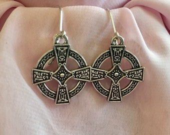 Celtic Cross Earrings in Antiqued Silver - Beautiful!