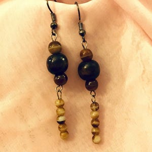 Wood and Tiger Eye Dangle Earrings