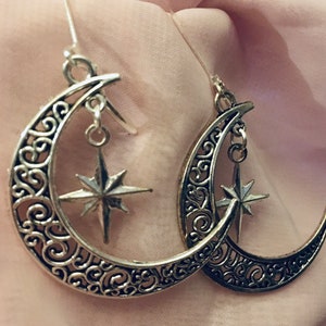 Beautiful Crescent Moon Earrings - 5 different styles in Silver or Rose Gold with Hearts, Stars or Flowers Limited Customizing available