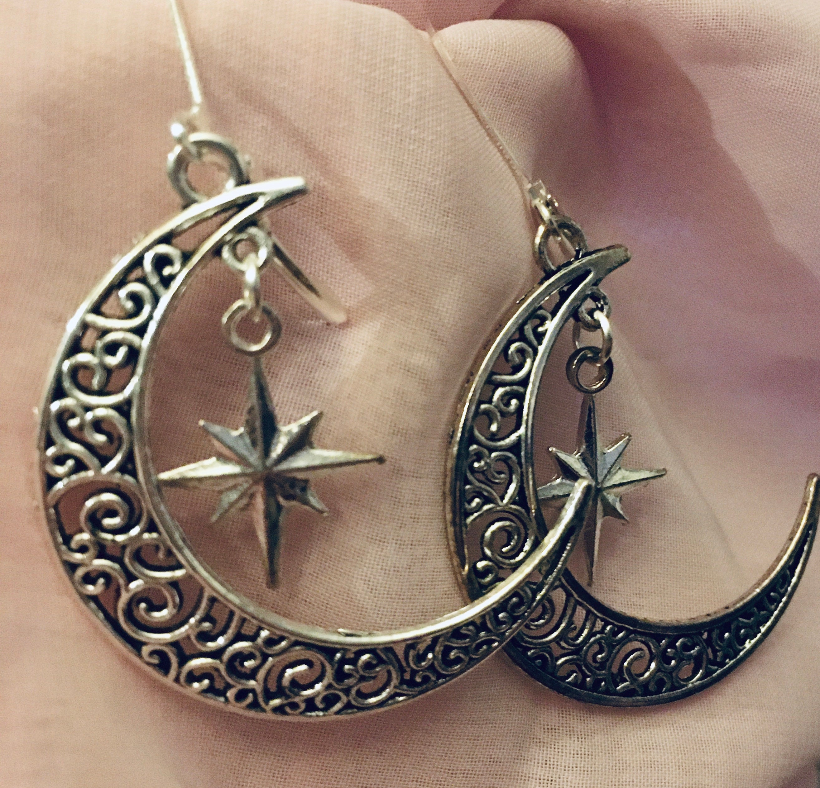 Beautiful Crescent Moon Earrings - 7 different styles in Silver with Hearts, Stars or Flowers Limited Customizing available