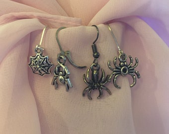 Silver Spider or Web Earrings - Perfect For Halloween!! Six different Styles to choose From!