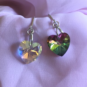 Stunning Crystal AB Rainbow or Clear Heart Earrings - Choose your backing! Flashback to the 80s!