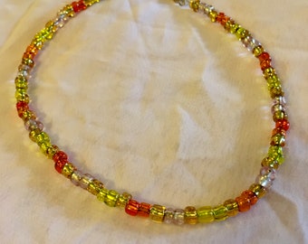 Seed Bead Anklet - Pink, Orange and Yellow