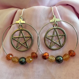 Beautiful Pentagram with Autumn Crystal Earrings - Perfect for Samhain and Halloween