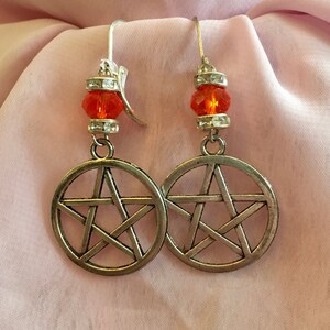 Beautiful Pentagram Earrings in Silver with Crystals