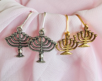 Judaica/ Jewish  Menorah Earrings - Perfect for Hanukkah - Gold or Silver finish