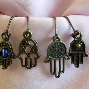 Beautiful Bronze Hamsa Hands on Lever Backs of French Hooks