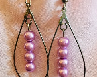 Antiqued Silver dangle earrings with lavender pearl drops