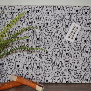 Black and White Dog Print Fabric Cork Bulletin Board, Vision Board, Pin Board