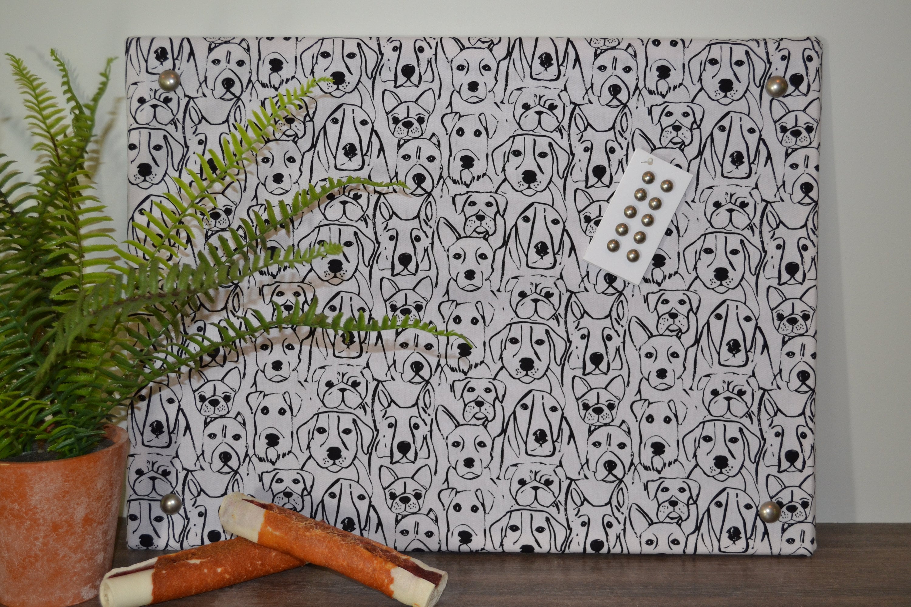 Black and White Dog Print Fabric Cork Bulletin Board Vision Etsy UK