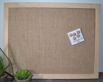 Natural Tan Burlap Framed Cork Bulletin Board, Vision Board, Pin Board